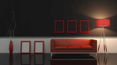 modern iç oda içinde güzel mobilyalarla 3d