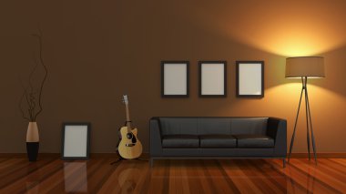 modern iç oda içinde güzel mobilyalarla 3d