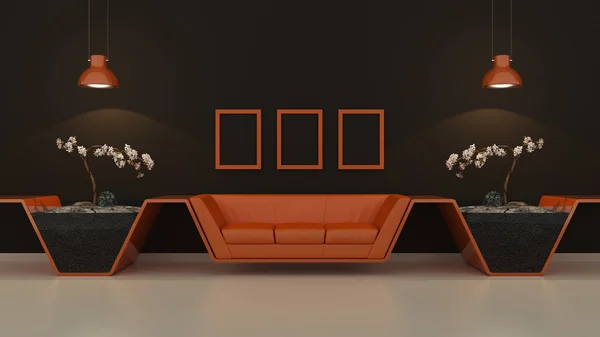 Salle intérieure moderne 3D avec de beaux meubles à l'intérieur — Photo