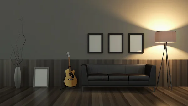 Salle intérieure moderne 3D avec de beaux meubles à l'intérieur — Photo