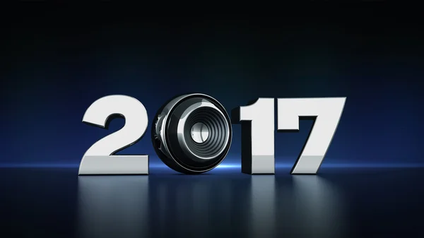 2017 text with sphere speaker 3D — Stock Photo, Image