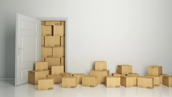 Boxes in empty room 3D — Stock Photo, Image