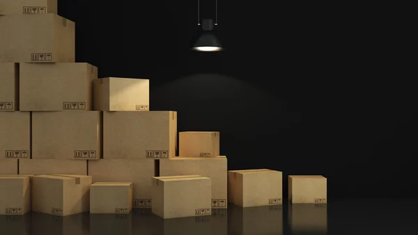 Коробки в пустой комнате 3D — стоковое фото