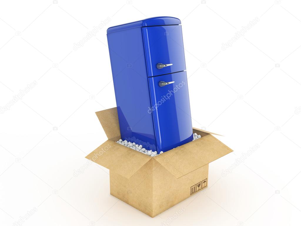 Refrigerator in cardboard box