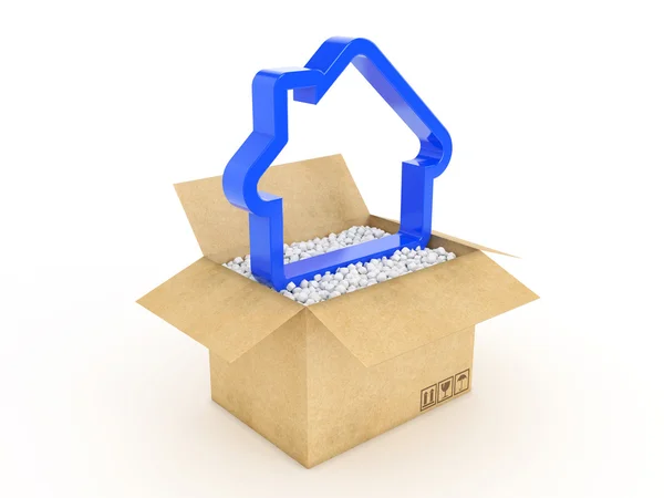 3D ikony tvar domu v krabici — Stock fotografie
