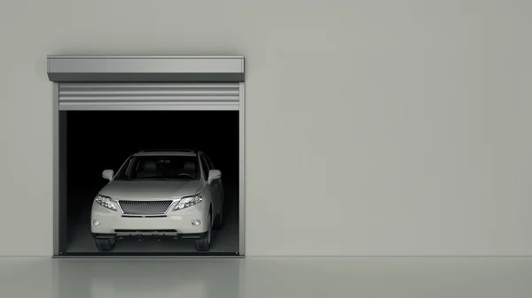 Garage with Opened Roller Door. 3D Rendering — Stock Image Garage with Opened Roller Door. 3D Rendering Stock Picture