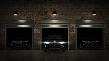 Açık Roller kapı ile garaj. 3D render