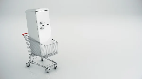 Nákupní vozík s lednicí — Stock fotografie