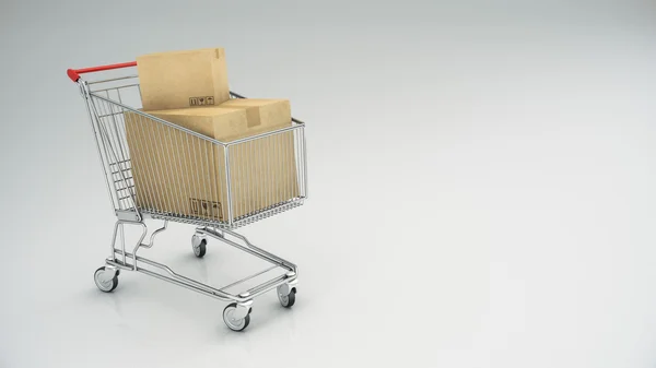 Carrito de compras con paquete, 3d — Foto de Stock