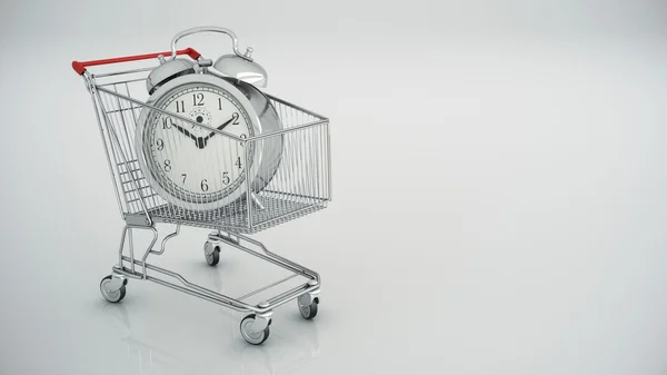 Carrinho de compras com relógio — Fotografia de Stock
