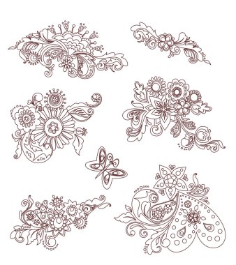 Mehndi çiçek tasarım vintage öğeler