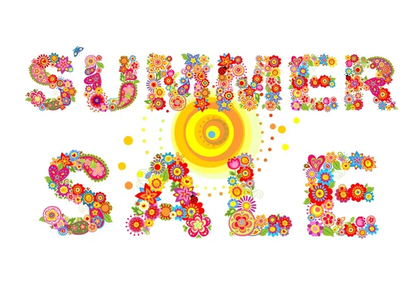 Summer sale with colorful flowers — Wektor stockowy