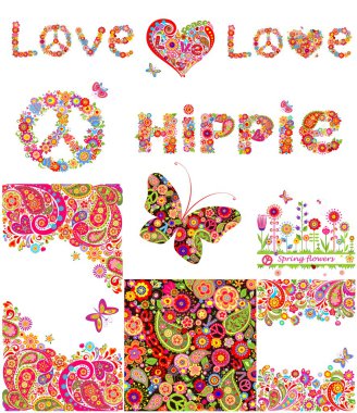Set of hippie backgrounds clipart