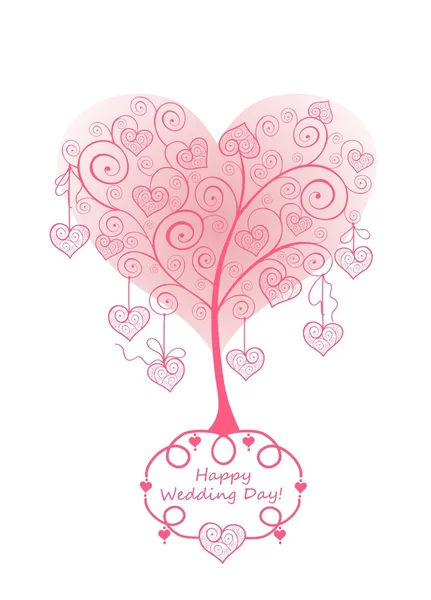 Wedding card with beautiful lacy pink tree — Stock Vector