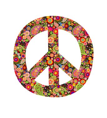 Bu barış işareti renkli çiçeklerle yazdırma