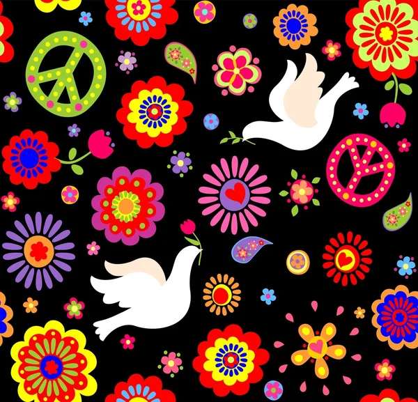 Wallpaper met hippie symbolische — Stockvector