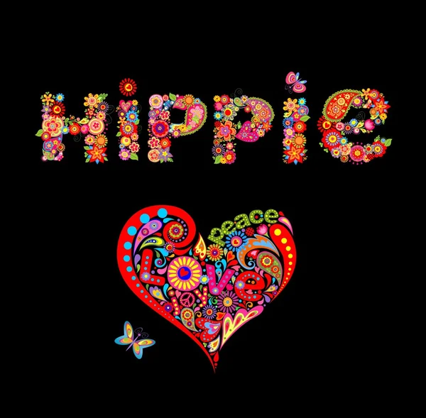 Stampa hippie a forma di cuore — Vettoriale Stock