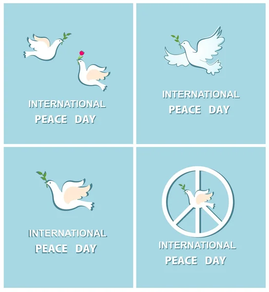 Zestaw kart z pozdrowieniami z gołębie na dzień International Peace — Wektor stockowy