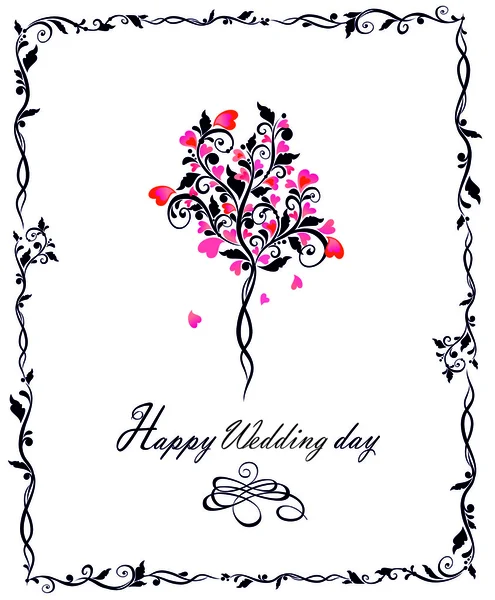 Cartão de casamento com bela árvore decorativa —  Vetores de Stock
