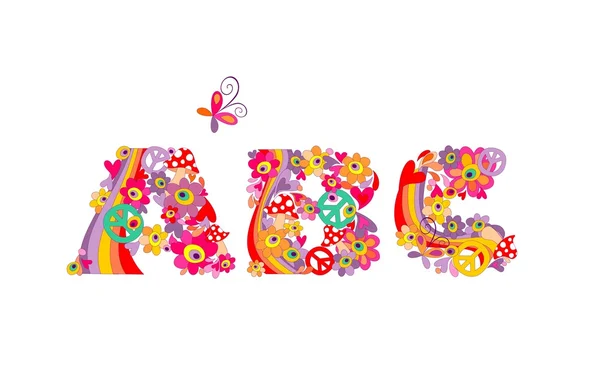 Hippie floral αλφάβητο. ABC — Διανυσματικό Αρχείο