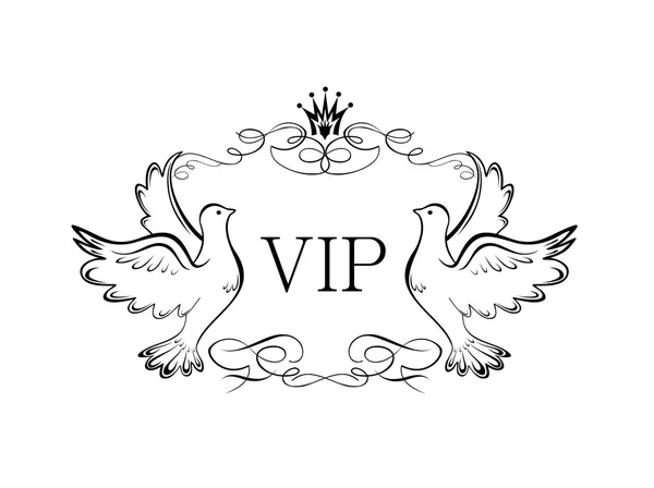 Viñeta real vintage con palomas y corona para diseño vip — Vector de stock