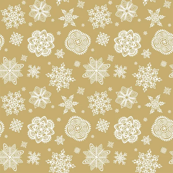 Fondo Oro Sin Costuras Con Copos Nieve Para Papel Envolver — Archivo Imágenes Vectoriales