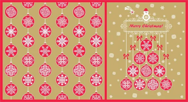 无缝隙金墙纸和圣诞贺卡 带有挂球花环 附有剪纸雪片 用于包装纸和寒假问候 — 图库矢量图片