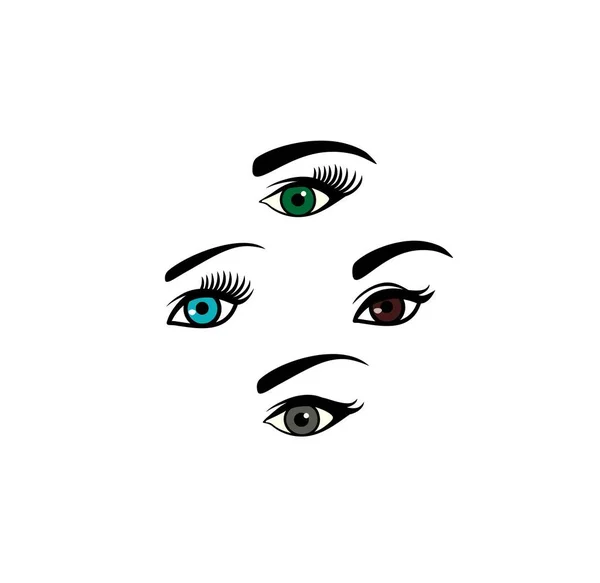 Красивый Макияж Женские Глаза Комплект Бровями Изолированы Белом Фоне Салона — стоковый вектор