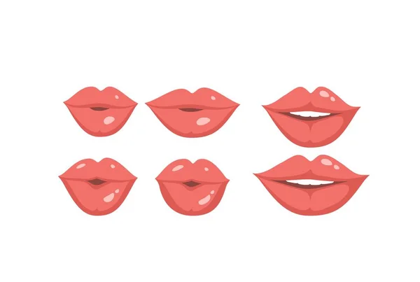 Different Women Rosy Lips Vector Icon Series Isolated White Background — Stock Vector