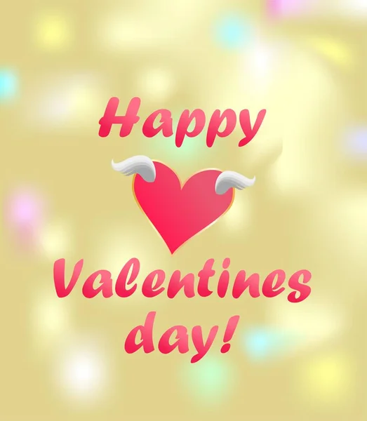 Funkelnde Goldene Grußkarte Zum Valentinstag Mit Fliegendem Rosa Herz — Stockvektor