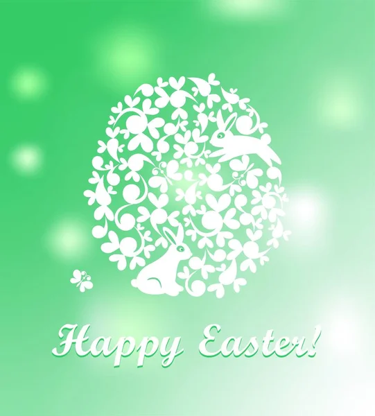 Easter Greeting Green Shining Card Paper Cutting Decorative Egg Bunny — Stock Vector