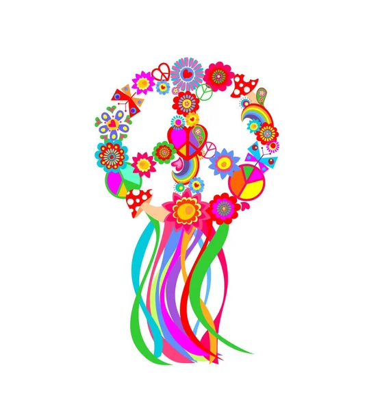 Çiçek Gücüne Sahip Komik Hippi Barış Sembolü Sinek Agariği Desenli — Stok Vektör