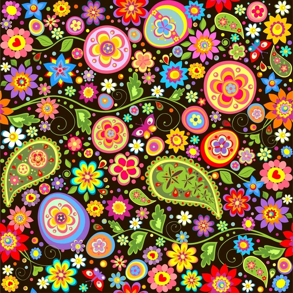 Papier peint floral de Pâques avec des œufs colorés — Image vectorielle