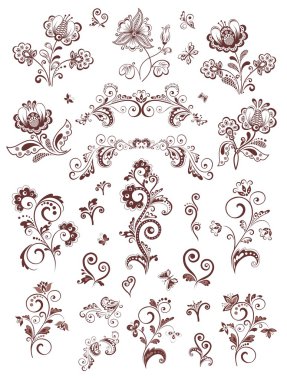 Vintage çiçek tasarım öğeleri