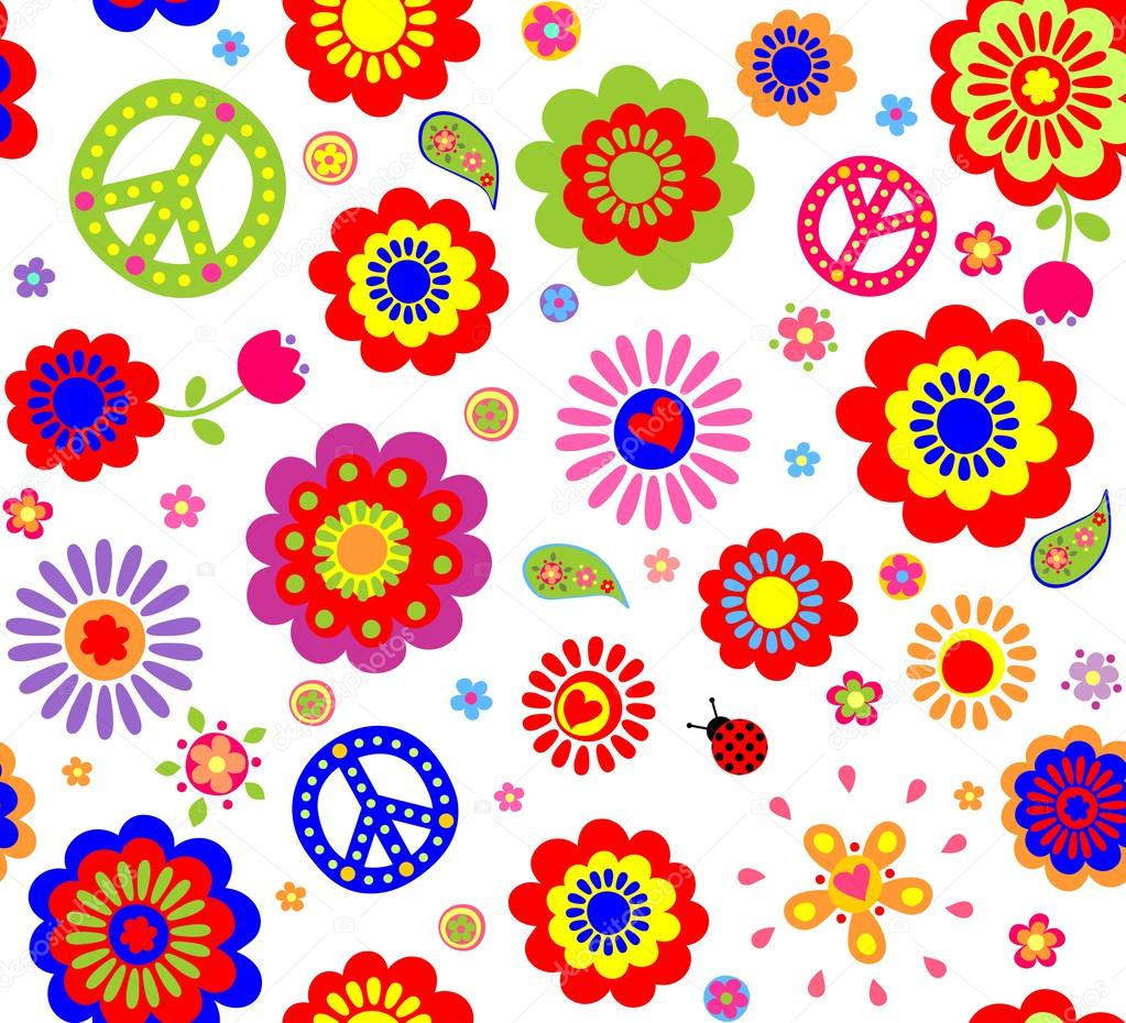 Hippie wallpaper with abstract flowers