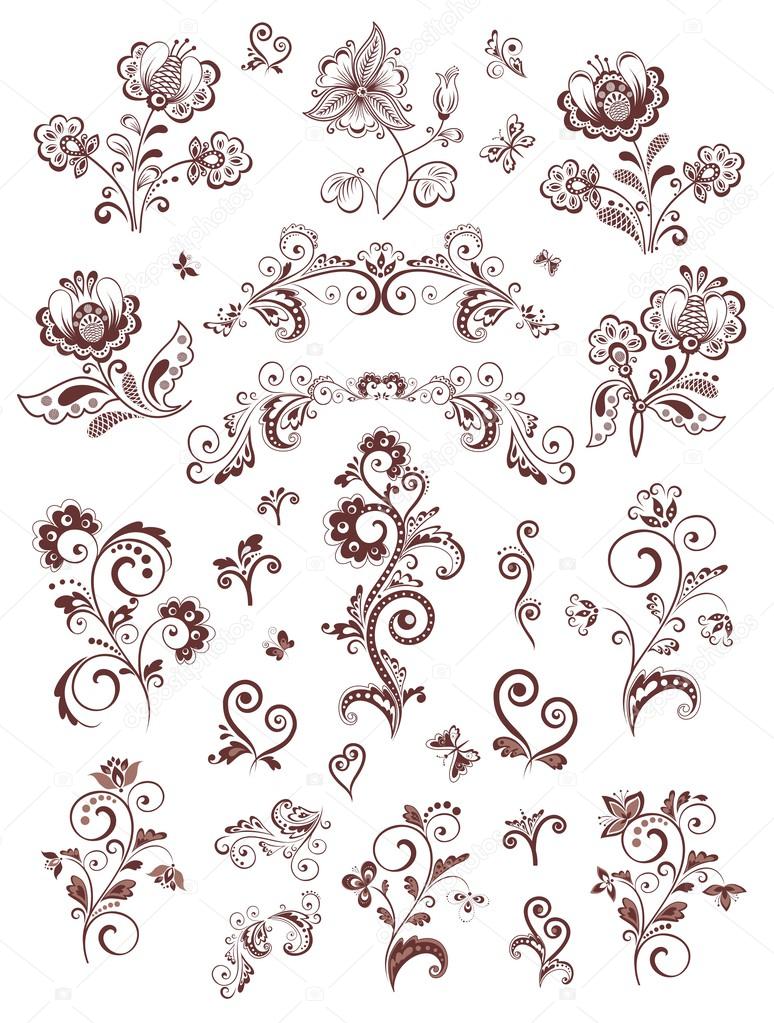 Vintage floral design elements