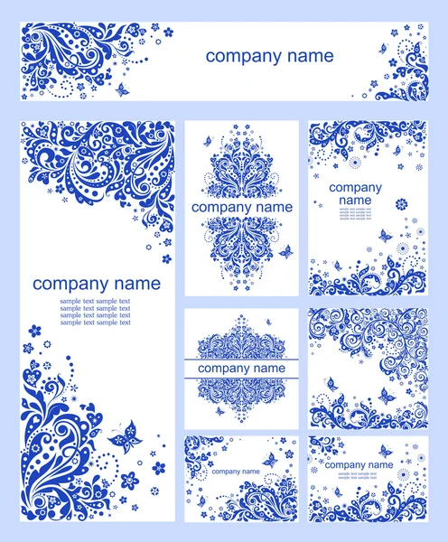 Ensemble de bleu vintage floral rubrique — Image vectorielle