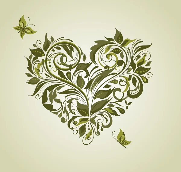 Vintage olive floral heart — Stock Vector