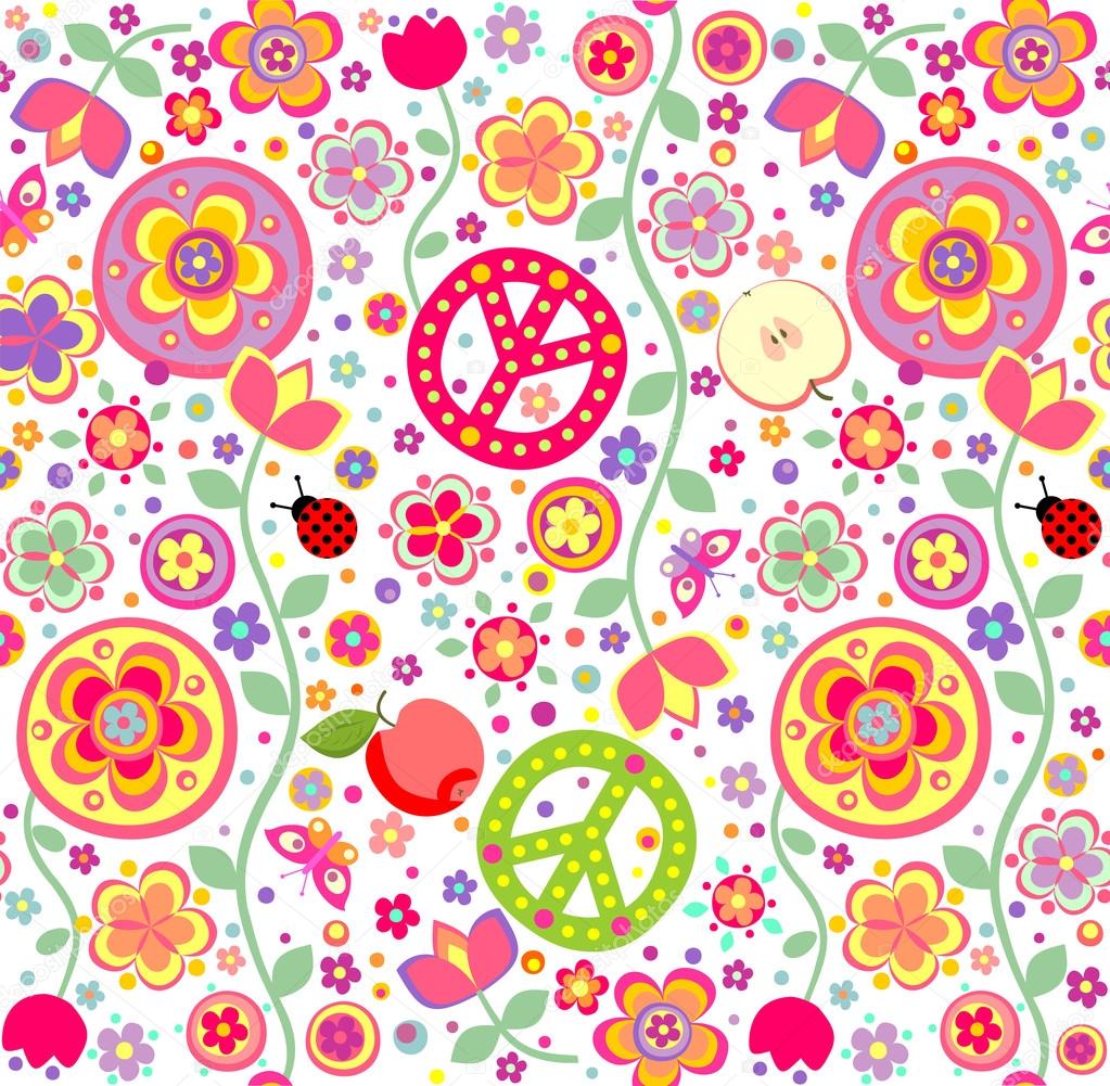 Hippie wallpaper with mushrooms Stock Vector by ©antonovaolena