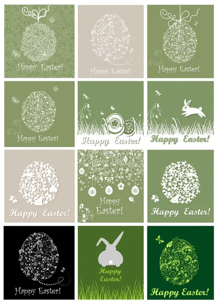 Hermosas tarjetas de Pascua con encajes y huevos de papel — Vector de stock