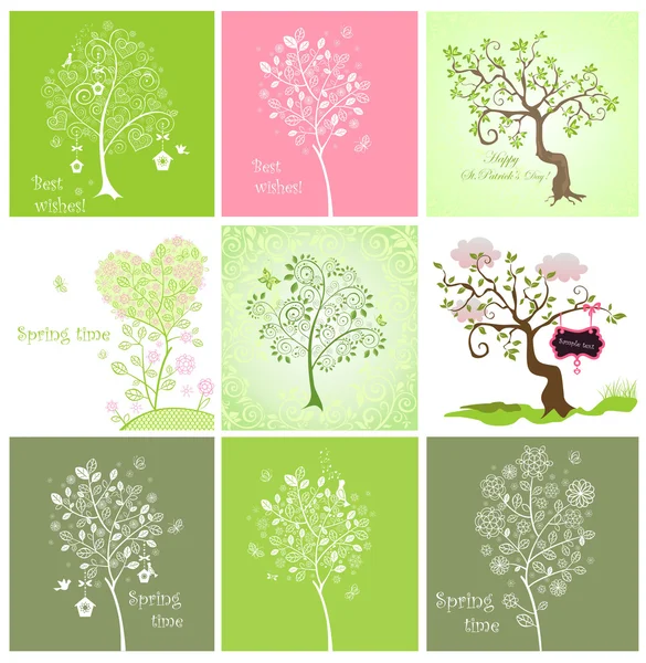 Primavera árvores decorativas — Vetor de Stock