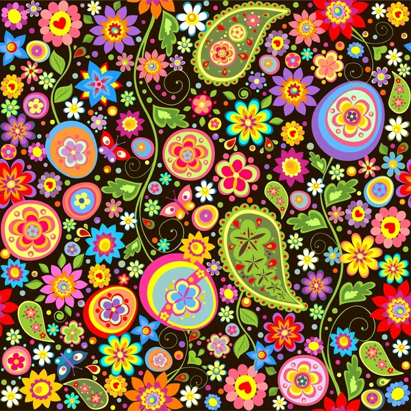 用五颜六色的鲜花和鸡蛋复活节包装 — 图库矢量图片