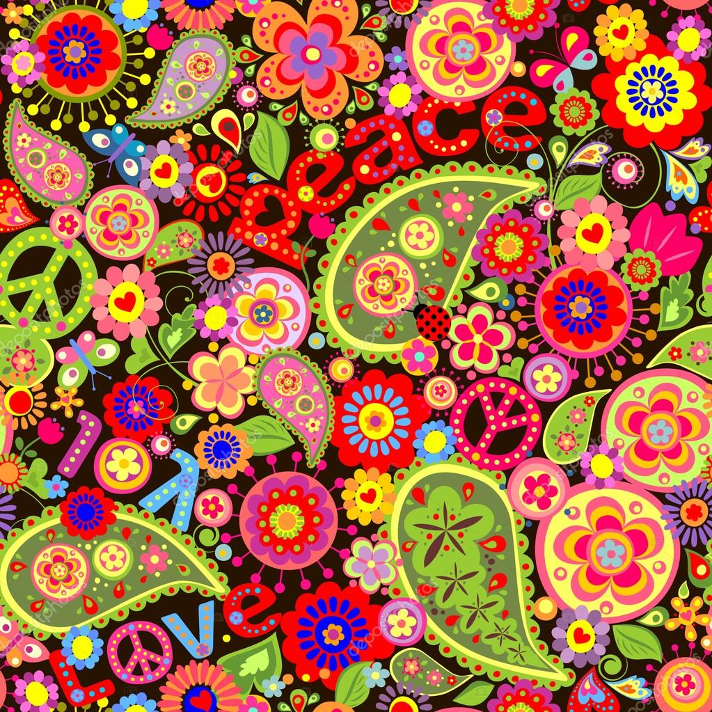 Hippie wallpaper with mushrooms Stock Vector by ©antonovaolena