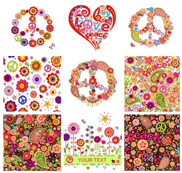 Hippie backgrounds and design elements — Stock Vector