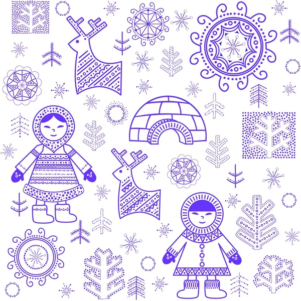 Winter abstract behang met Eskimo en iglo — Stockvector