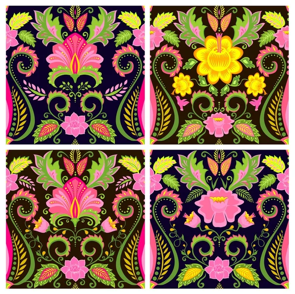 Collection of vintage floral silk wallpapers — Stock Vector