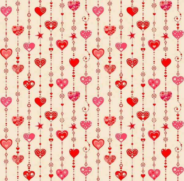 Funny wallpaper with hanging hearts — Stock Vector