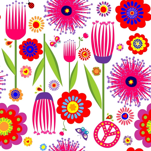 ヒッピーの象徴的で抽象的な花のカラフルな壁紙 — ストックベクタ