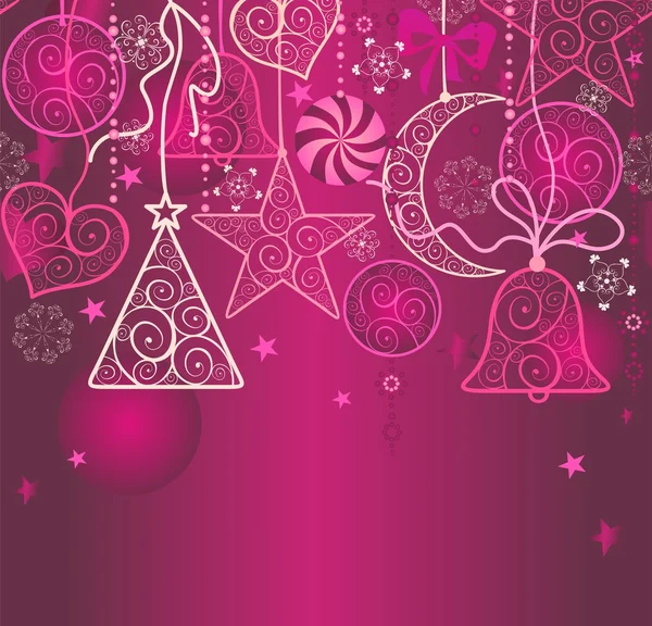 Kerst wallpaper met hangende decoratie — Stockvector