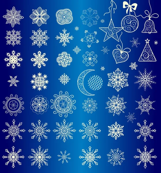 Colección de copos de nieve de papel y juguetes colgantes de encaje para vacaciones de invierno — Vector de stock